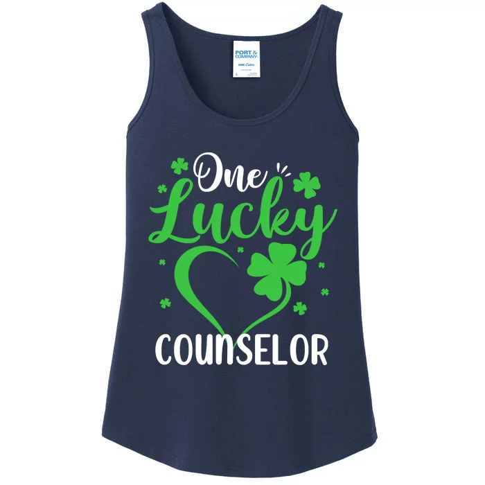 One Lucky Counselor Heart Shamrock St. Patricks Day School Ladies Essential Tank