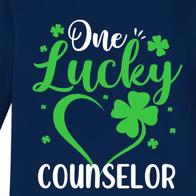 One Lucky Counselor Heart Shamrock St. Patricks Day School Baby Long Sleeve Bodysuit