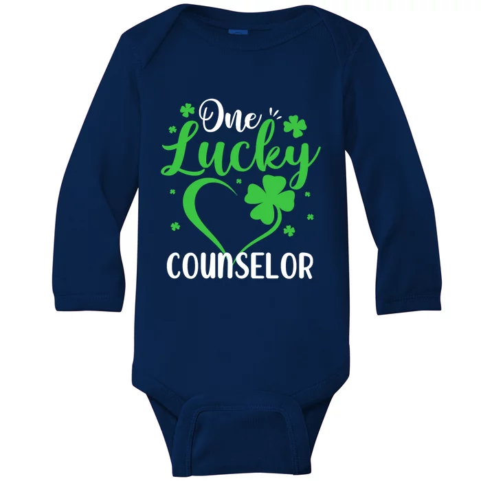 One Lucky Counselor Heart Shamrock St. Patricks Day School Baby Long Sleeve Bodysuit