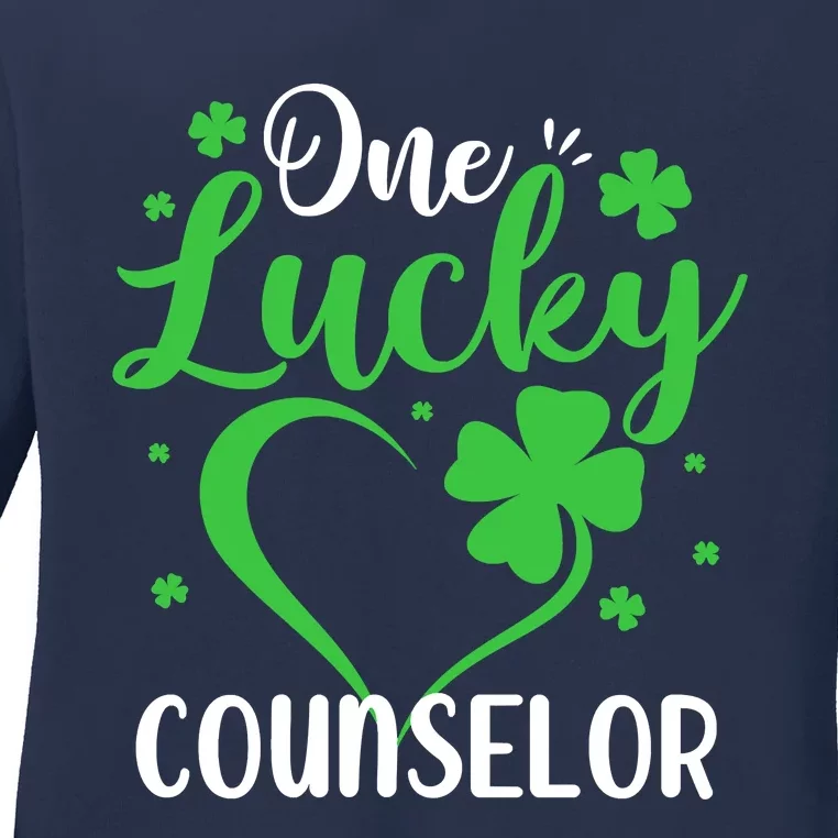 One Lucky Counselor Heart Shamrock St. Patricks Day School Ladies Long Sleeve Shirt