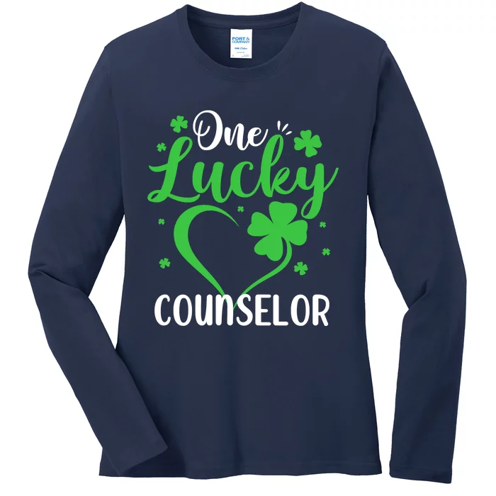 One Lucky Counselor Heart Shamrock St. Patricks Day School Ladies Long Sleeve Shirt