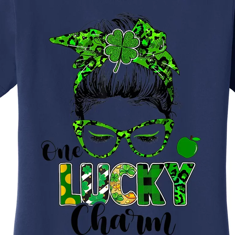 One Lucky Charm Messy Bun Shamrock St Patrick's Day Women Women's T-Shirt