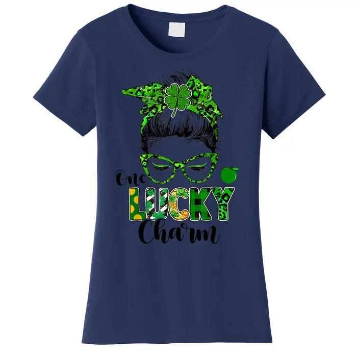 One Lucky Charm Messy Bun Shamrock St Patrick's Day Women Women's T-Shirt