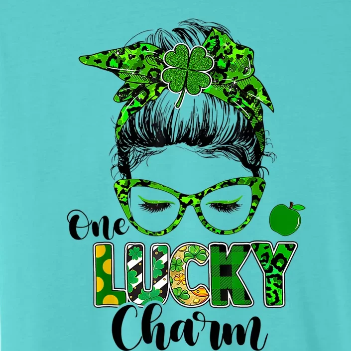 One Lucky Charm Messy Bun Shamrock St Patrick's Day Women ChromaSoft Performance T-Shirt