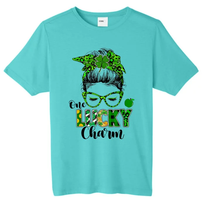 One Lucky Charm Messy Bun Shamrock St Patrick's Day Women ChromaSoft Performance T-Shirt