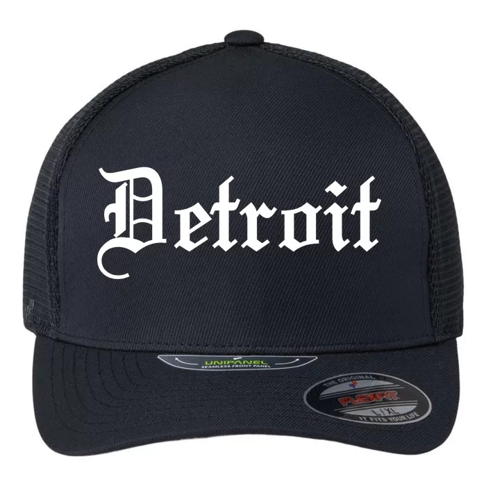 Old English Detroit D Michigan Logo Flexfit Unipanel Trucker Cap