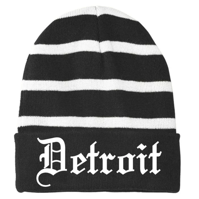 Old English Detroit D Michigan Logo Striped Beanie with Solid Band