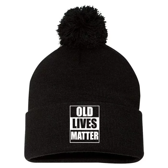 Old Lives Matter Distressed Logo Pom Pom 12in Knit Beanie