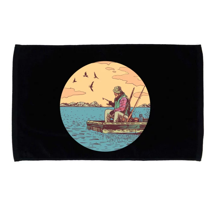 Old Man Fishing Microfiber Hand Towel