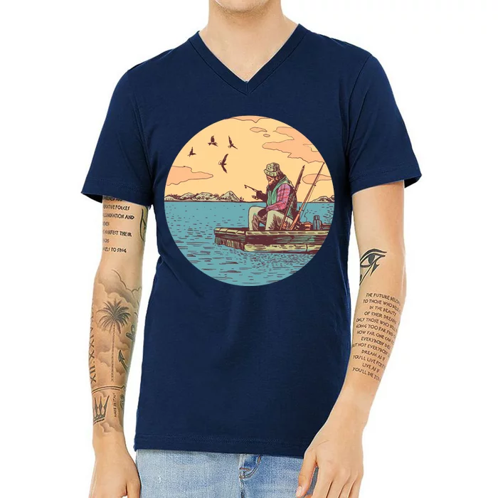 Old Man Fishing V-Neck T-Shirt