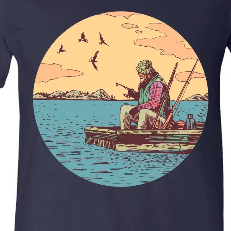 Old Man Fishing V-Neck T-Shirt