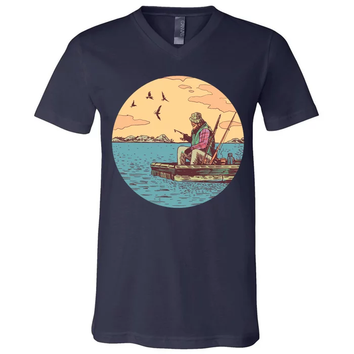 Old Man Fishing V-Neck T-Shirt