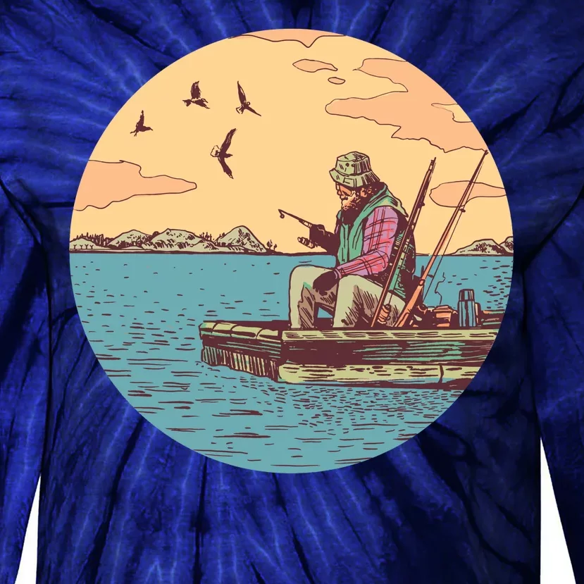 Old Man Fishing Tie-Dye Long Sleeve Shirt