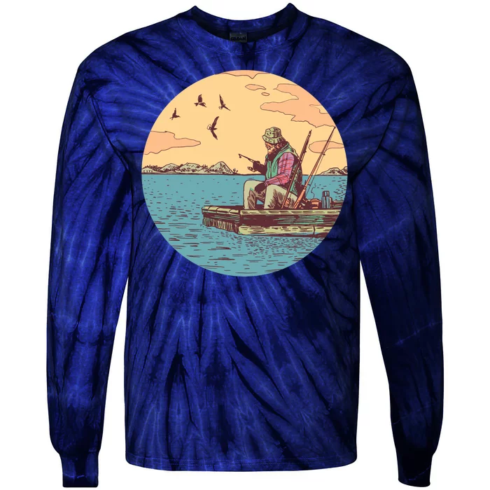 Old Man Fishing Tie-Dye Long Sleeve Shirt