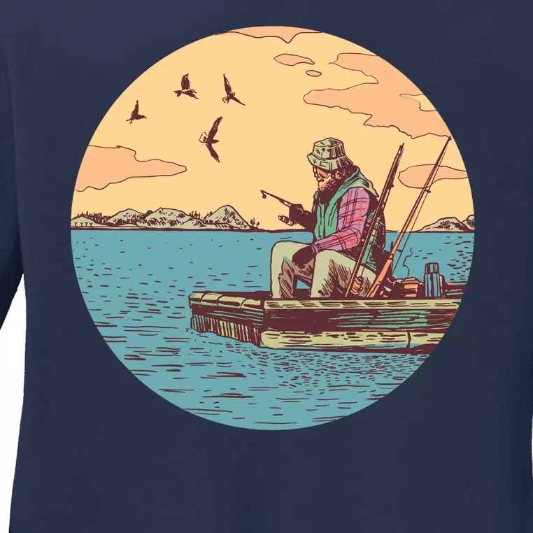 Old Man Fishing Ladies Long Sleeve Shirt