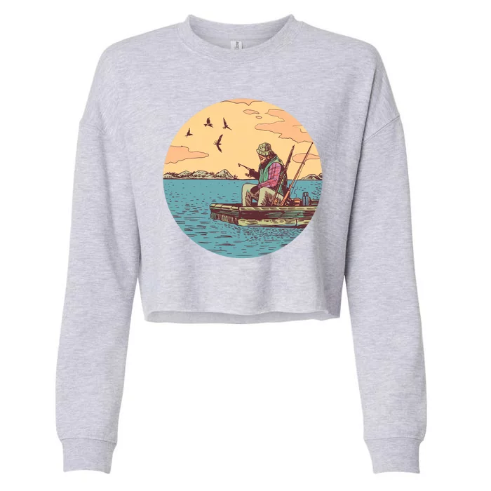 Old Man Fishing Cropped Pullover Crew