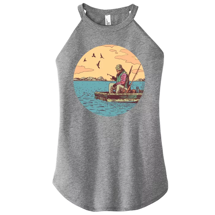 Old Man Fishing Women’s Perfect Tri Rocker Tank