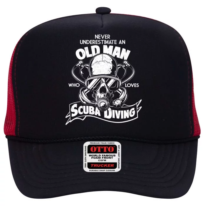 Old Man Who Loves Scuba Diving High Crown Mesh Trucker Hat