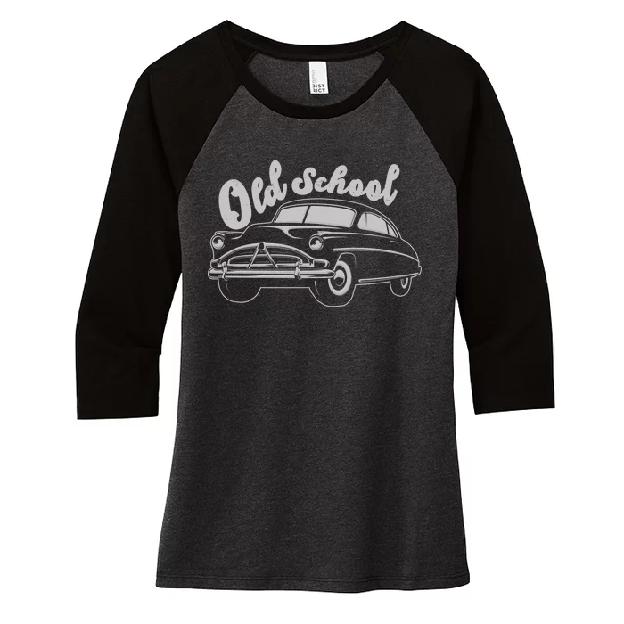 Old School Classic Car Women's Tri-Blend 3/4-Sleeve Raglan Shirt