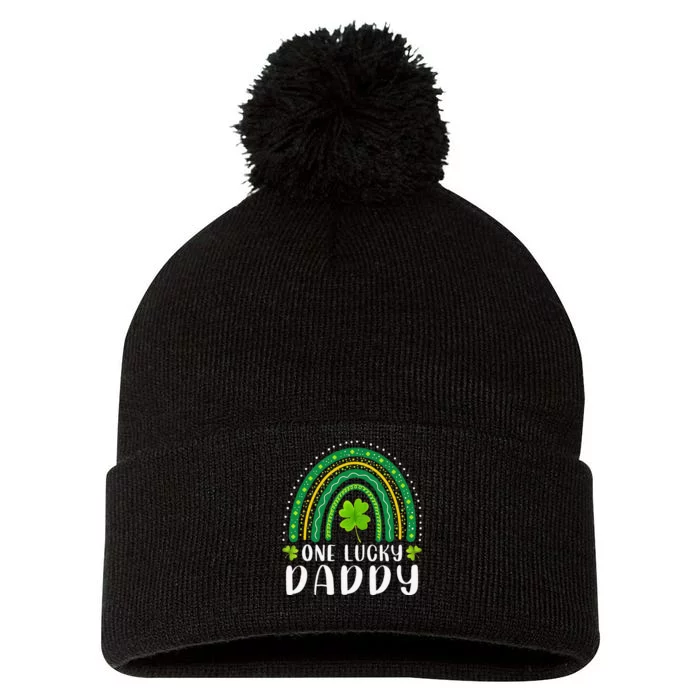 One Lucky Daddy Rainbow Saint Patrick's Day Dad Father Papa Pom Pom 12in Knit Beanie