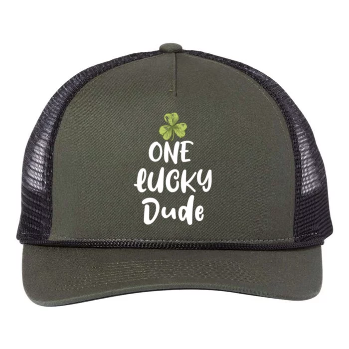 One Lucky Dude Gift St Patricks Day Shamrock Gift Dude Great Gift Retro Rope Trucker Hat Cap