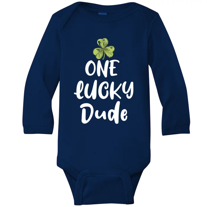 One Lucky Dude Gift St Patricks Day Shamrock Gift Dude Great Gift Baby Long Sleeve Bodysuit