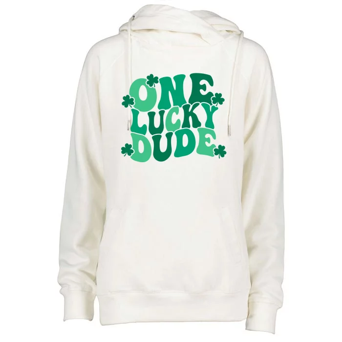 One Lucky Dude Gift St Patricks Day Gift Daddy Gift Womens Funnel Neck Pullover Hood