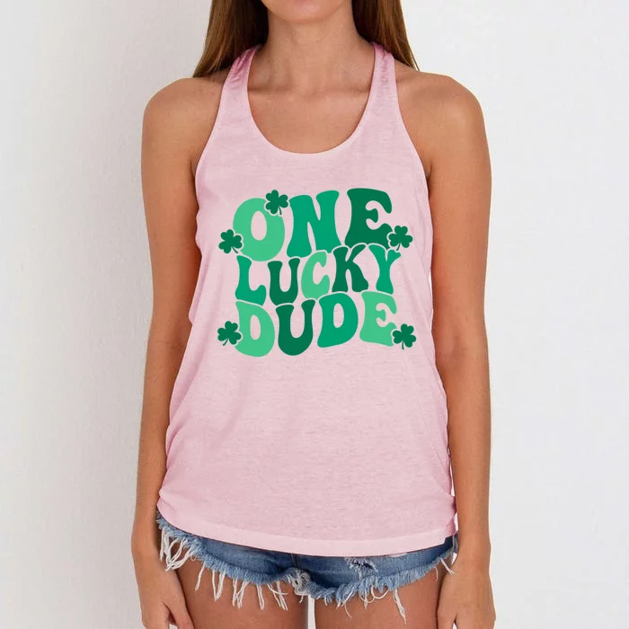 One Lucky Dude Gift St Patricks Day Gift Daddy Gift Women's Knotted Racerback Tank