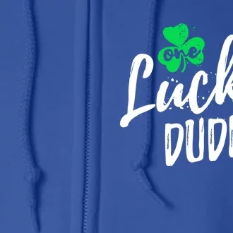 One Lucky Dude St Patrick's Day Shamrock Pajama Distressed Cute Gift Full Zip Hoodie