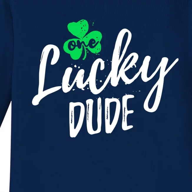 One Lucky Dude St Patrick's Day Shamrock Pajama Distressed Cute Gift Baby Long Sleeve Bodysuit