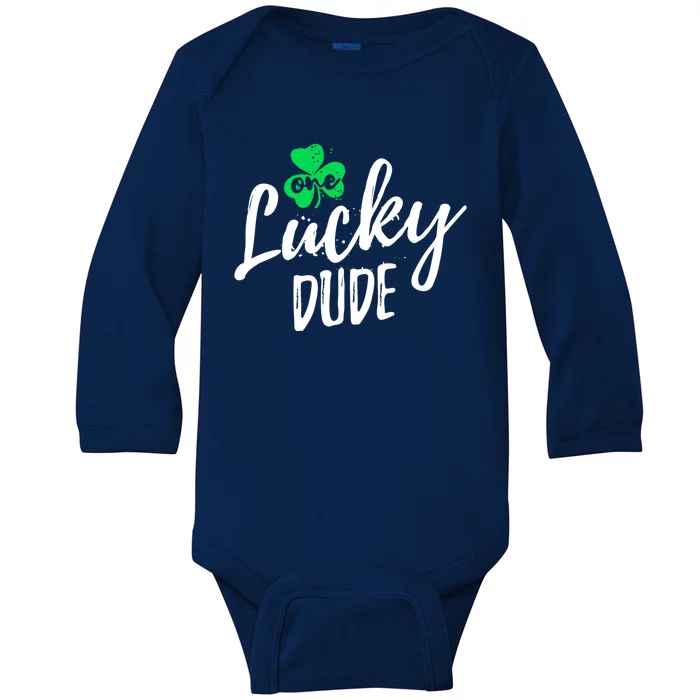 One Lucky Dude St Patrick's Day Shamrock Pajama Distressed Cute Gift Baby Long Sleeve Bodysuit