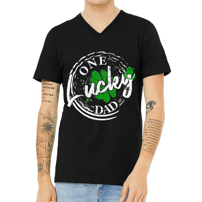 one lucky Dad Leaf Party Saint Shenanigan Clover Irishman V-Neck T-Shirt