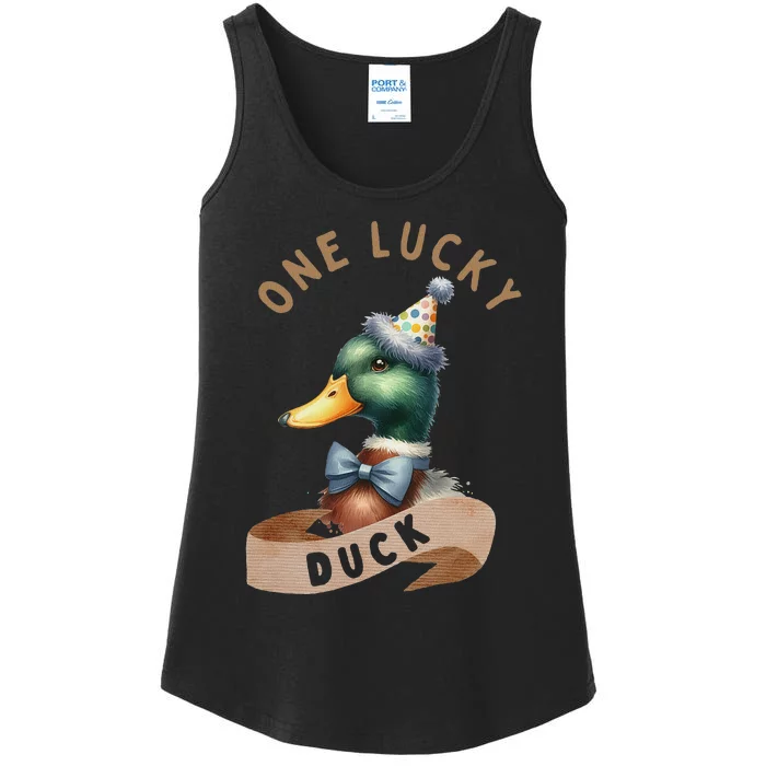 One Lucky Duck 1st Birthday Celebration Ladies Essential Tank