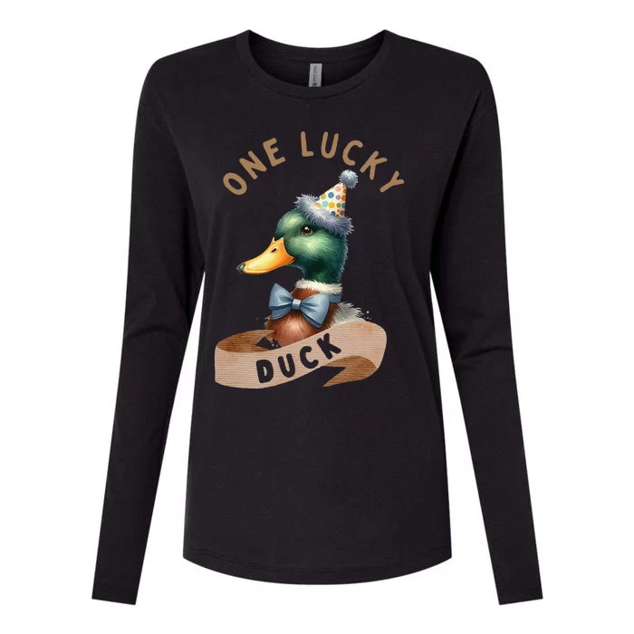 One Lucky Duck 1st Birthday 1 Years Old Poultry Mallard Duck Womens Cotton Relaxed Long Sleeve T-Shirt