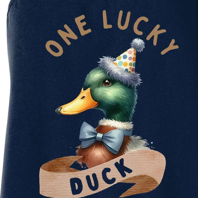 One Lucky Duck 1st Birthday 1 Years Old Poultry Mallard Duck Women's Racerback Tank