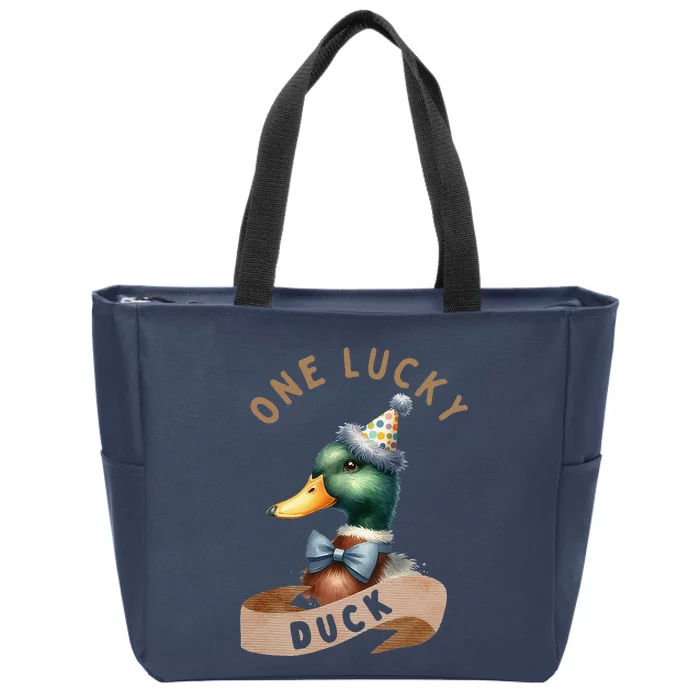 One Lucky Duck 1st Birthday 1 Years Old Poultry Mallard Duck Zip Tote Bag