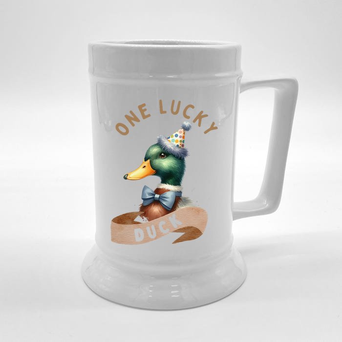 One Lucky Duck 1st Birthday 1 Years Old Poultry Mallard Duck Front & Back Beer Stein