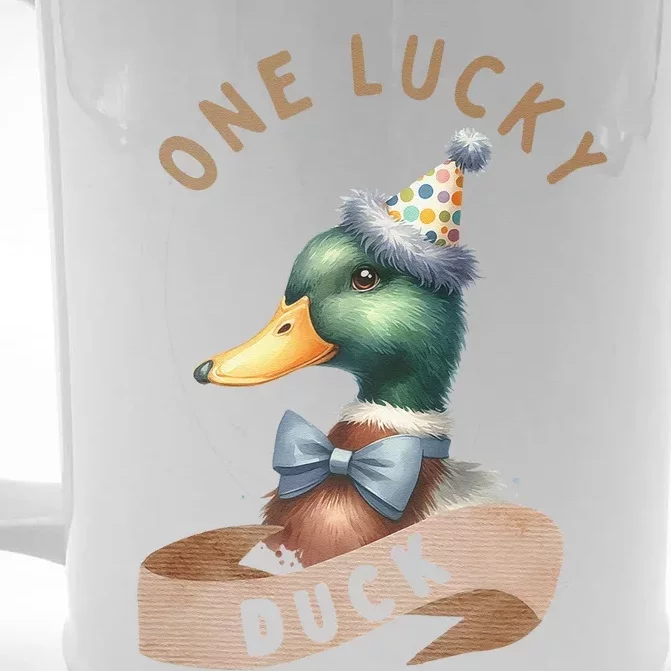 One Lucky Duck 1st Birthday 1 Years Old Poultry Mallard Duck Front & Back Beer Stein