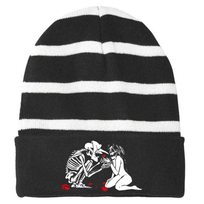 Occult Lover Death Card Goth Satanist Gothic Striped Beanie with Solid Band