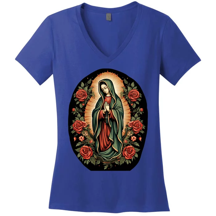 Our Lady De Guadalupe Sant Mary For Christians Catholics Women's V-Neck T-Shirt