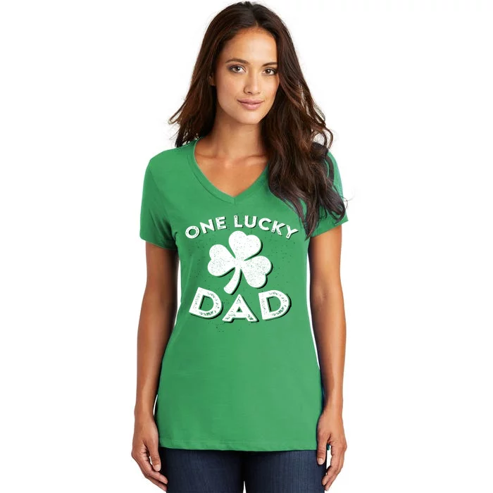 One Lucky Dad Irish Shamrock St Patrick Day Matching Outfit Women's V-Neck T-Shirt