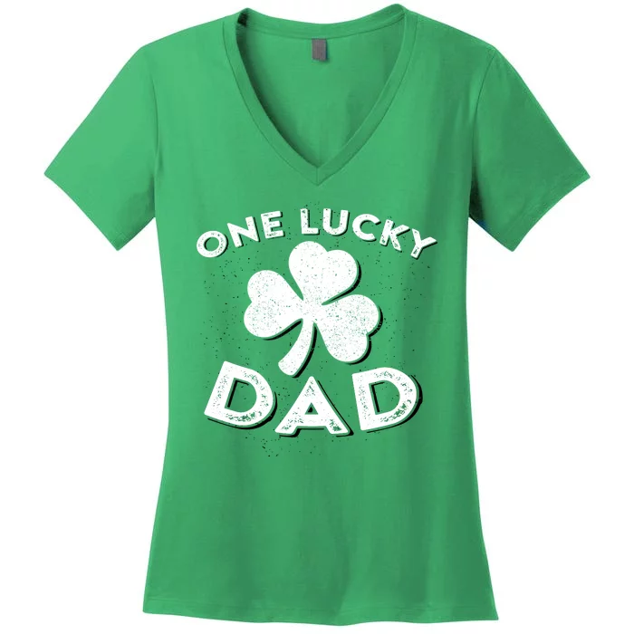 One Lucky Dad Irish Shamrock St Patrick Day Matching Outfit Women's V-Neck T-Shirt