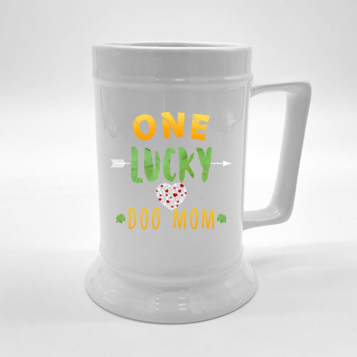 One Lucky Dog Mom Cute Gift St Patrick Day Cute Dog Mom Gift Front & Back Beer Stein