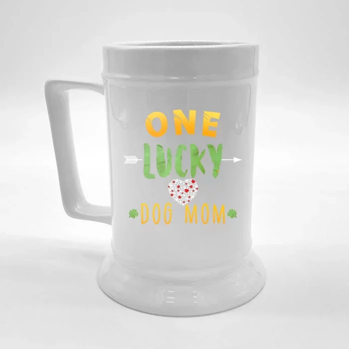 One Lucky Dog Mom Cute Gift St Patrick Day Cute Dog Mom Gift Front & Back Beer Stein