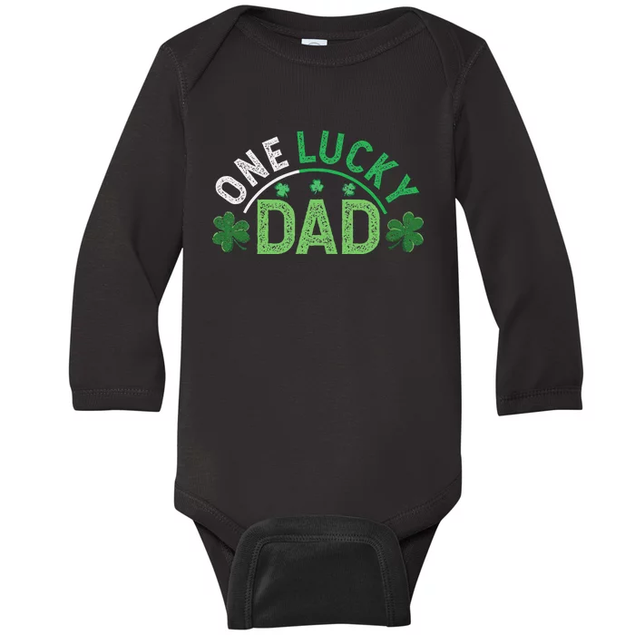 One Lucky Dad Shamrock Papa Irish Saint Patricks Day Daddy Baby Long Sleeve Bodysuit