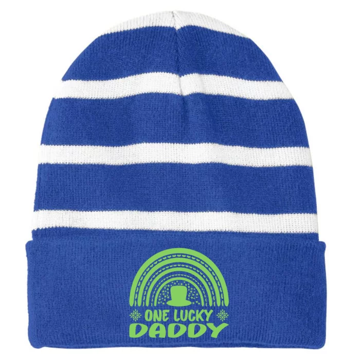 One Lucky Daddy Gift St Patrick's Day Funny For Daddy Funny Gift Striped Beanie with Solid Band