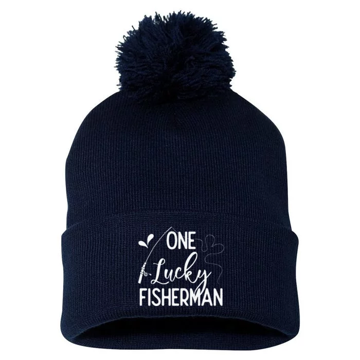 One Lucky Fisherman Couple Fishing Fishers Matching Gift Pom Pom 12in Knit Beanie