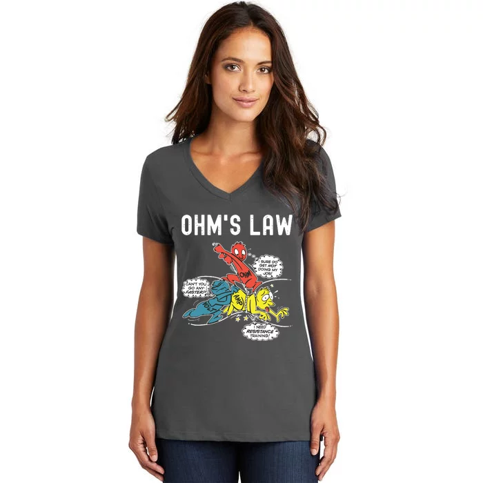 Ohms Law Funny Electricity Explained Electrical Engineer Women's V-Neck T-Shirt