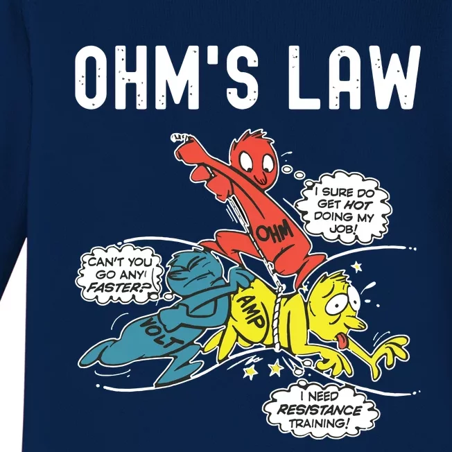 Ohms Law Funny Electricity Explained Electrical Engineer Baby Long Sleeve Bodysuit