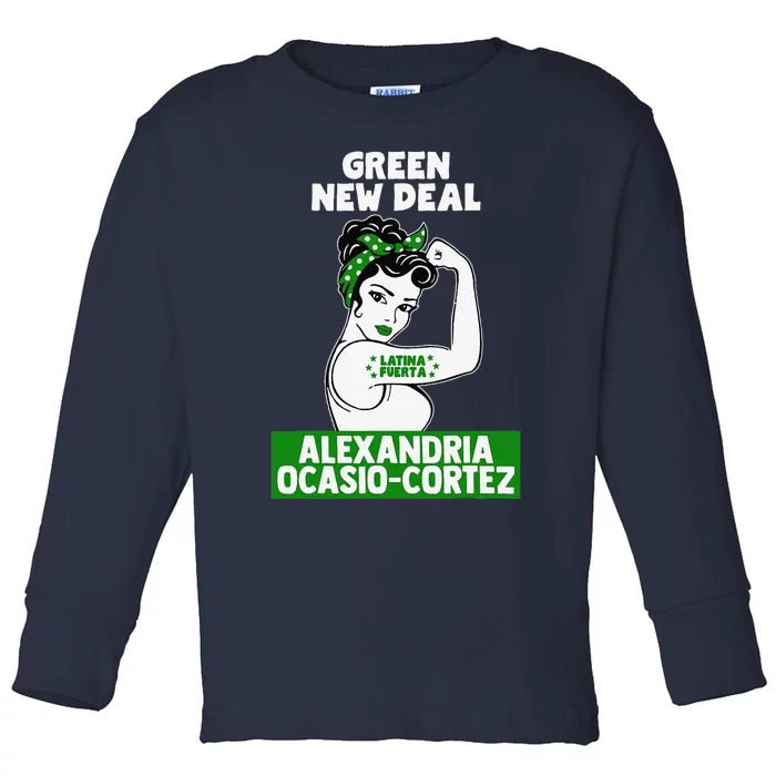 OcasioCortez Latina Fuerta AOC Feministin Grün New Dea Toddler Long Sleeve Shirt